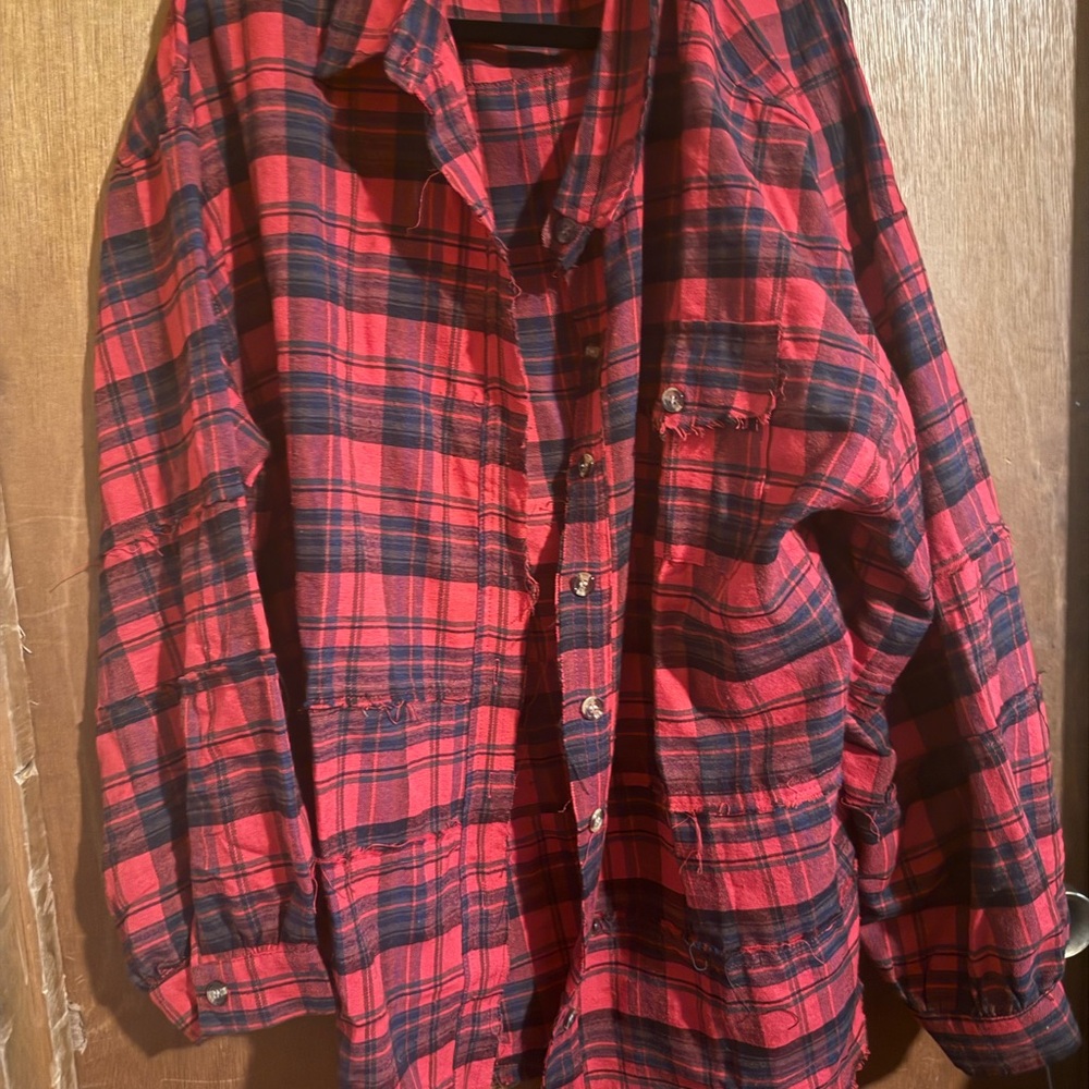 Plaid Button Down Shirt - Red and Black
